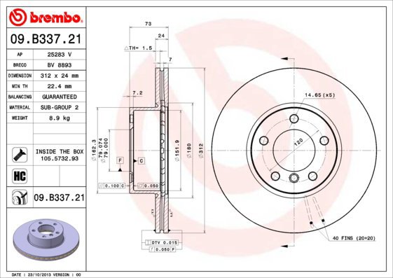 BREMBO brake disc 09. B337.21, set of 2 - Brake Disc