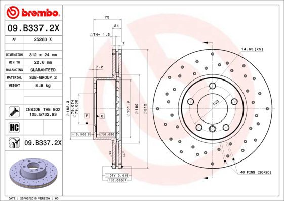 BREMBO brake disc 09. B337.2X, set of 2 - Brake Disc