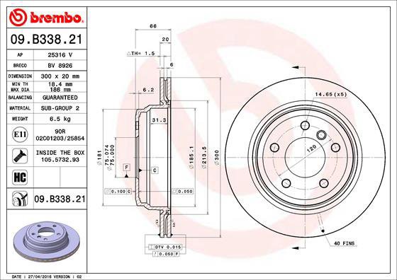 BREMBO brake disc 09. B338.21, set of 2 - Brake Disc