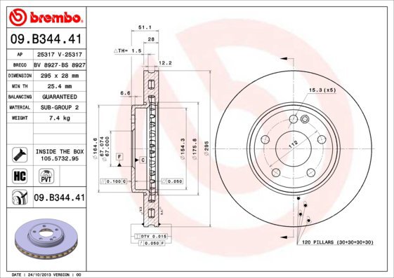 BREMBO brake disc 09. B344.41, set of 2 - Brake Disc