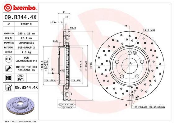 BREMBO brake disc 09. B344.4X, set of 2 - Brake Disc