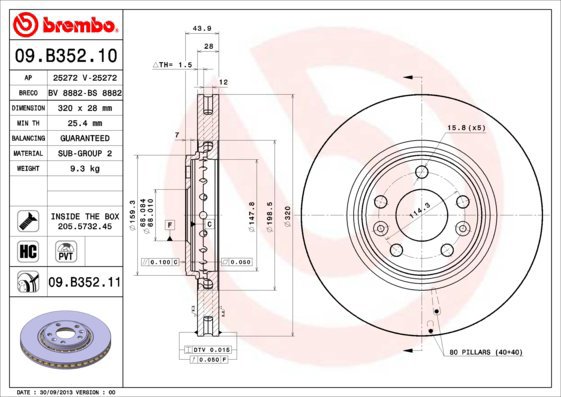 BREMBO brake disc 09. B352.11, set of 2 - Brake Disc