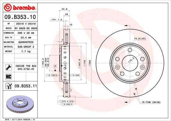 BREMBO brake disc 09. B353.11, set of 2 - Brake Disc