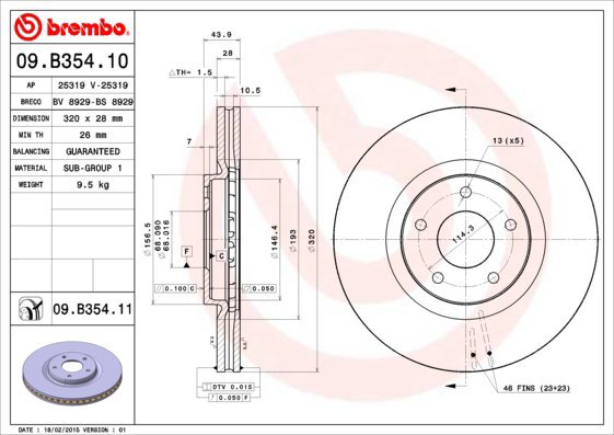 BREMBO brake disc 09. B354.11, set of 2 - Brake Disc