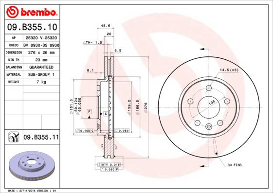 BREMBO brake disc 09. B355.10, set of 2 - Brake Disc