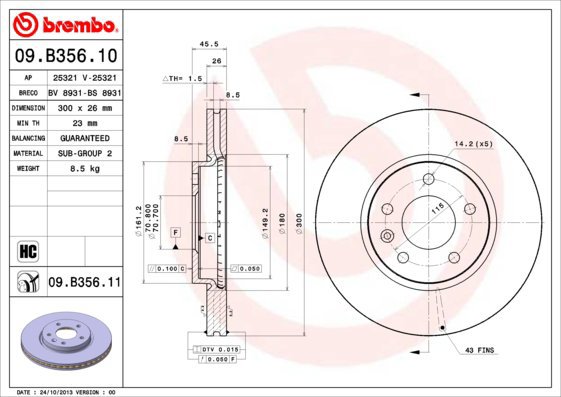 BREMBO brake disc 09. B356.10, set of 2 - Brake Disc