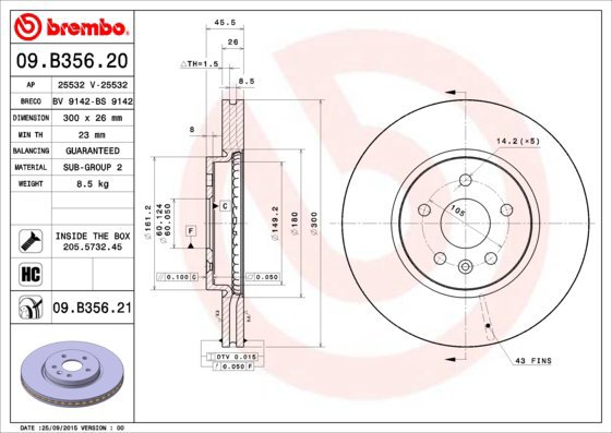BREMBO brake disc 09. B356.20, set of 2 - Brake Disc