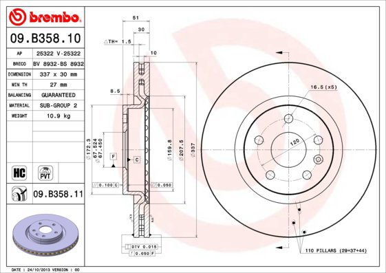 BREMBO brake disc 09. B358.10, set of 2 - Brake Disc