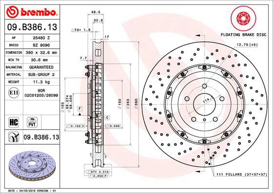 BREMBO brake disc 09. B386.13, set of 2 - Brake Disc