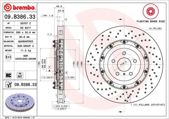 BREMBO brake disc 09. B386.33, set of 2 - Brake Disc