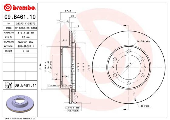 BREMBO brake disc 09. B461.10, set of 2 - Brake Disc