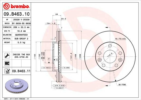 BREMBO brake disc 09. B463.10, set of 2 - Brake Disc
