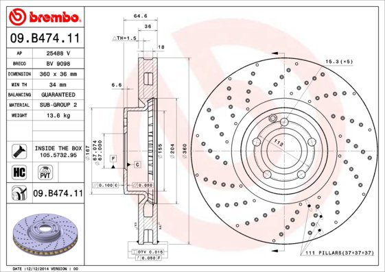 BREMBO brake disc 09. B474.11, set of 2 - Brake Disc