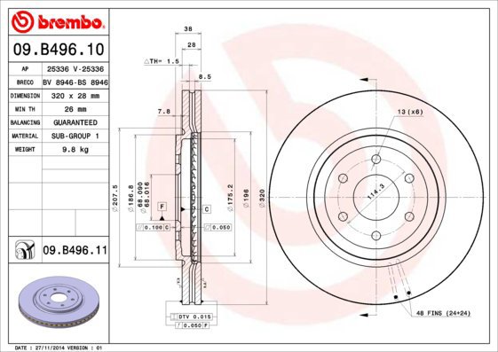 BREMBO brake disc 09. B496.11, set of 2 - Brake Disc
