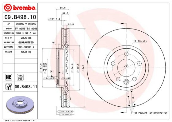 BREMBO brake disc 09. B498.11, set of 2 - Brake Disc