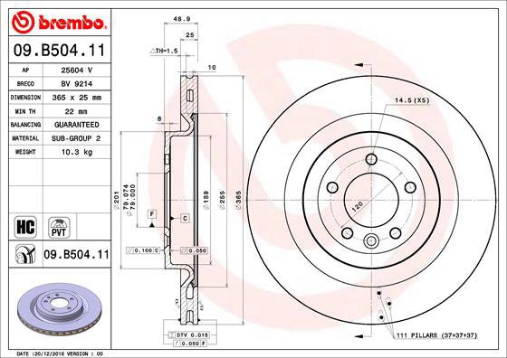 BREMBO brake disc 09. B504.11, set of 2 - Brake Disc
