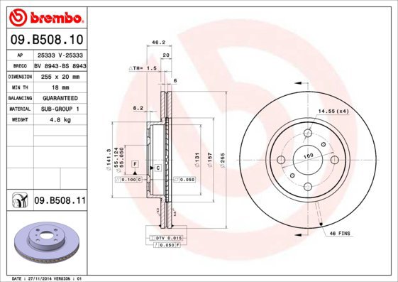 BREMBO brake disc 09. B508.10, set of 2 - Brake Disc