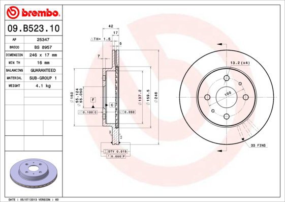 BREMBO brake disc 09. B523.10, set of 2 - Brake Disc