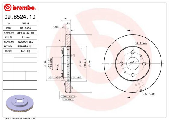 BREMBO brake disc 09. B524.10, set of 2 - Brake Disc