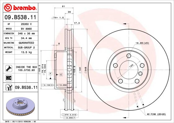 BREMBO brake disc 09. B538.11, set of 2 - Brake Disc