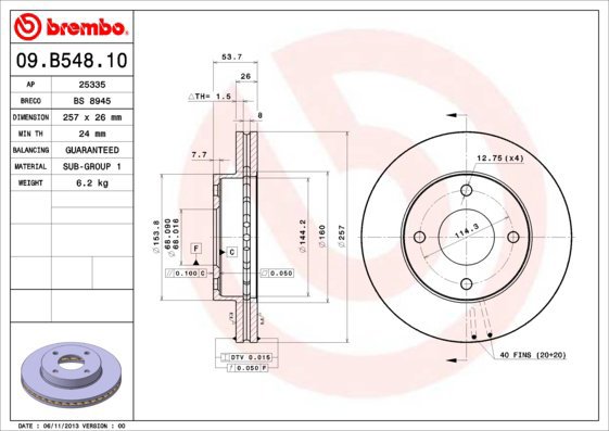 BREMBO brake disc 09. B548.10, set of 2 - Brake Disc