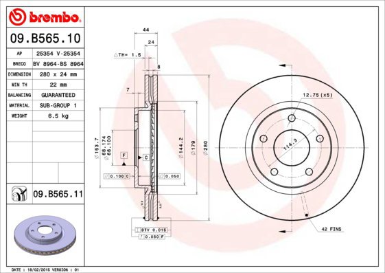 BREMBO brake disc 09. B565.11, set of 2 - Brake Disc