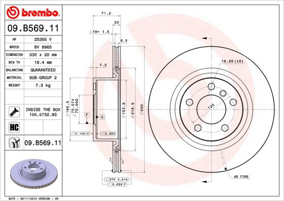 BREMBO brake disc 09. B569.11, set of 2 - Brake Disc