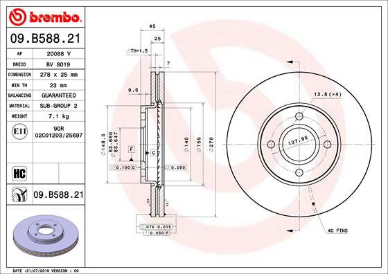 BREMBO brake disc 09. B588.21, set of 2 - Brake Disc