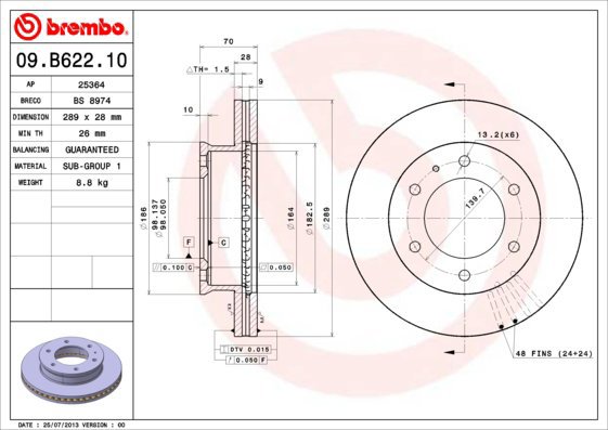 BREMBO brake disc 09. B622.10, set of 2 - Brake Disc