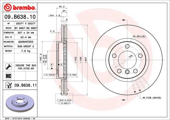 BREMBO brake disc 09. B638.11, set of 2 - Brake Disc