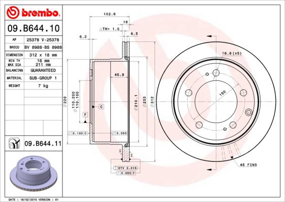 BREMBO brake disc 09. B644.10, set of 2 - Brake Disc