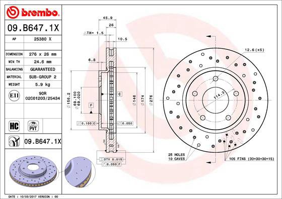 BREMBO brake disc 09. B647.1X, set of 2 - Brake Disc
