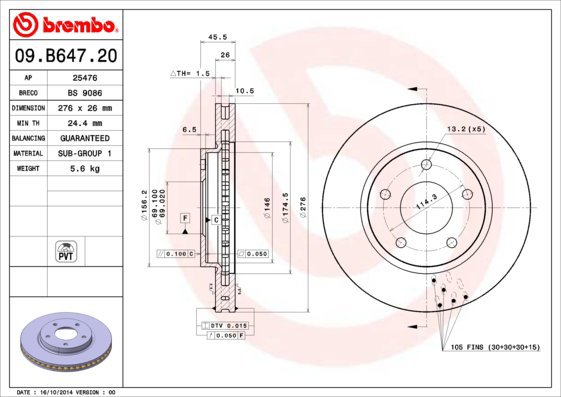 BREMBO brake disc 09. B647.20, set of 2 - Brake Disc