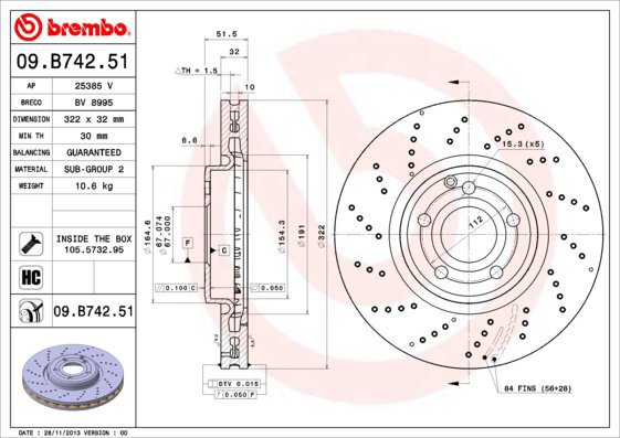 BREMBO brake disc 09. B742.51, set of 2 - Brake Disc