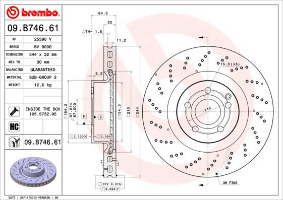 BREMBO brake disc 09. B746.61, set of 2 - Brake Disc