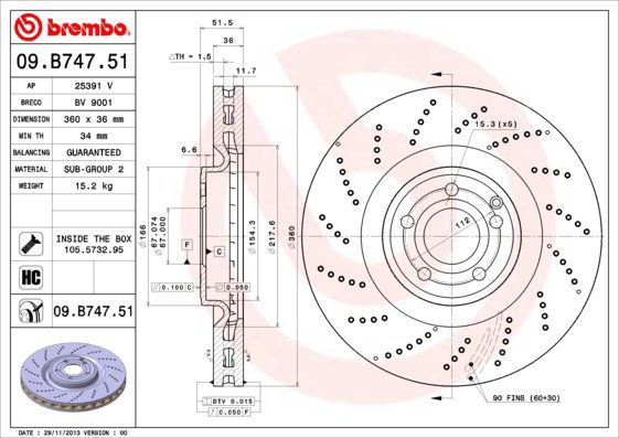BREMBO brake disc 09. B747.51, set of 2 - Brake Disc