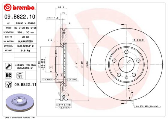 BREMBO brake disc 09. B822.10, set of 2 - Brake Disc