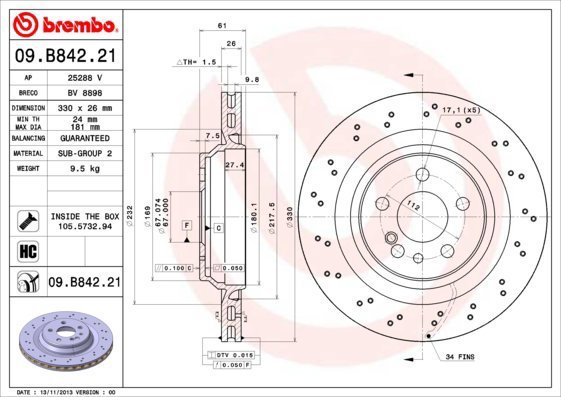 BREMBO brake disc 09. B842.21, set of 2 - Brake Disc
