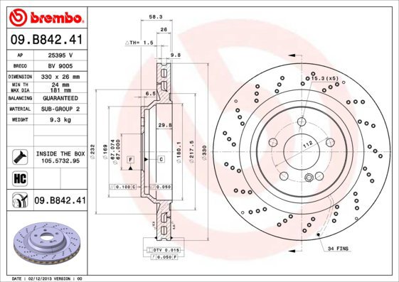 BREMBO brake disc 09. B842.41, set of 2 - Brake Disc