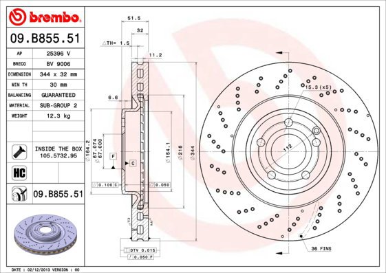BREMBO brake disc 09. B855.51, set of 2 - Brake Disc