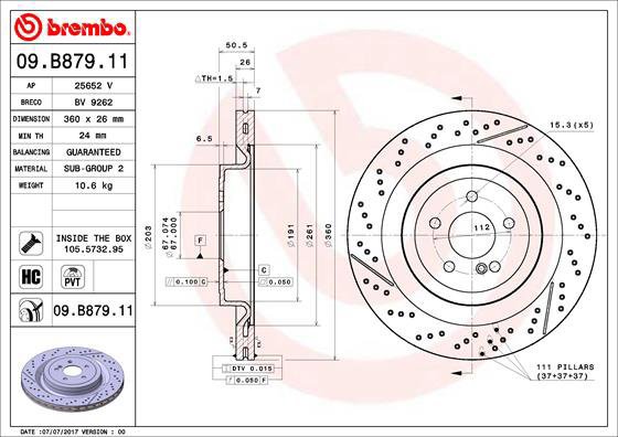 BREMBO brake disc 09. B879.11, set of 2 - Brake Disc