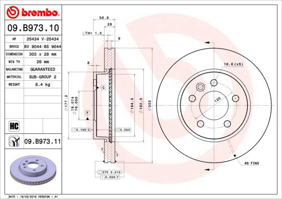 BREMBO brake disc 09. B973.11, set of 2 - Brake Disc