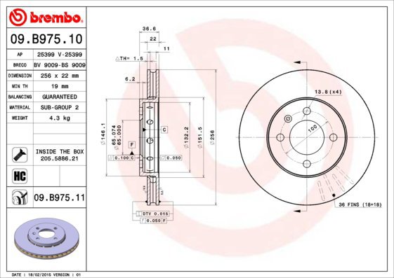 BREMBO brake disc 09. B975.10, set of 2 - Brake Disc
