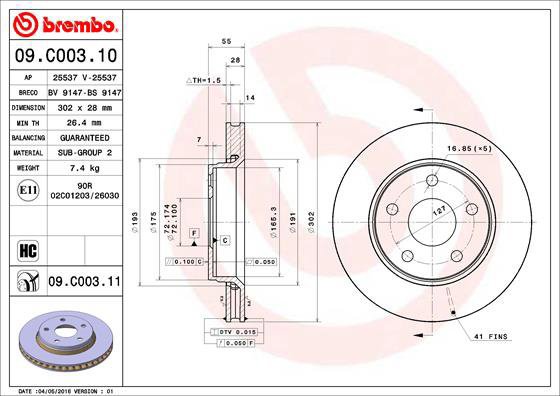 BREMBO brake disc 09. C003.11, set of 2 - Brake Disc