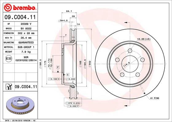 BREMBO brake disc 09. C004.11, set of 2 - Brake Disc