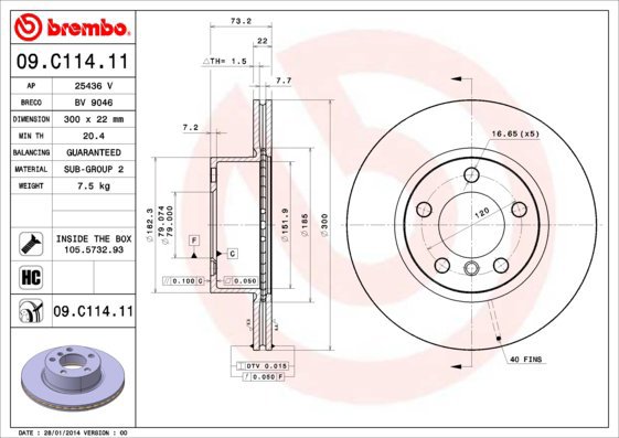 BREMBO brake disc 09. C114.11, set of 2 - Brake Disc