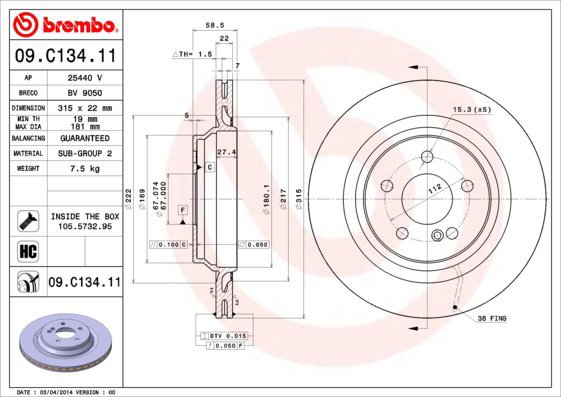 BREMBO brake disc 09. C134.11, set of 2 - Brake Disc