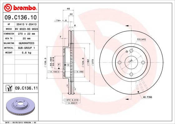 BREMBO brake disc 09. C136.10, set of 2 - Brake Disc