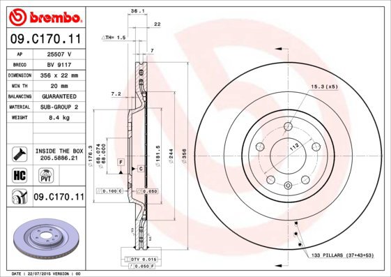 BREMBO brake disc 09. C170.11, set of 2 - Brake Disc