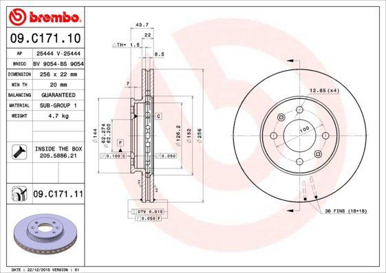 BREMBO brake disc 09. C171.11, set of 2 - Brake Disc